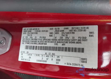 2020 Ford Escape Titanium из США, поврежденный, VIN 1FMCU9J99LUB28104